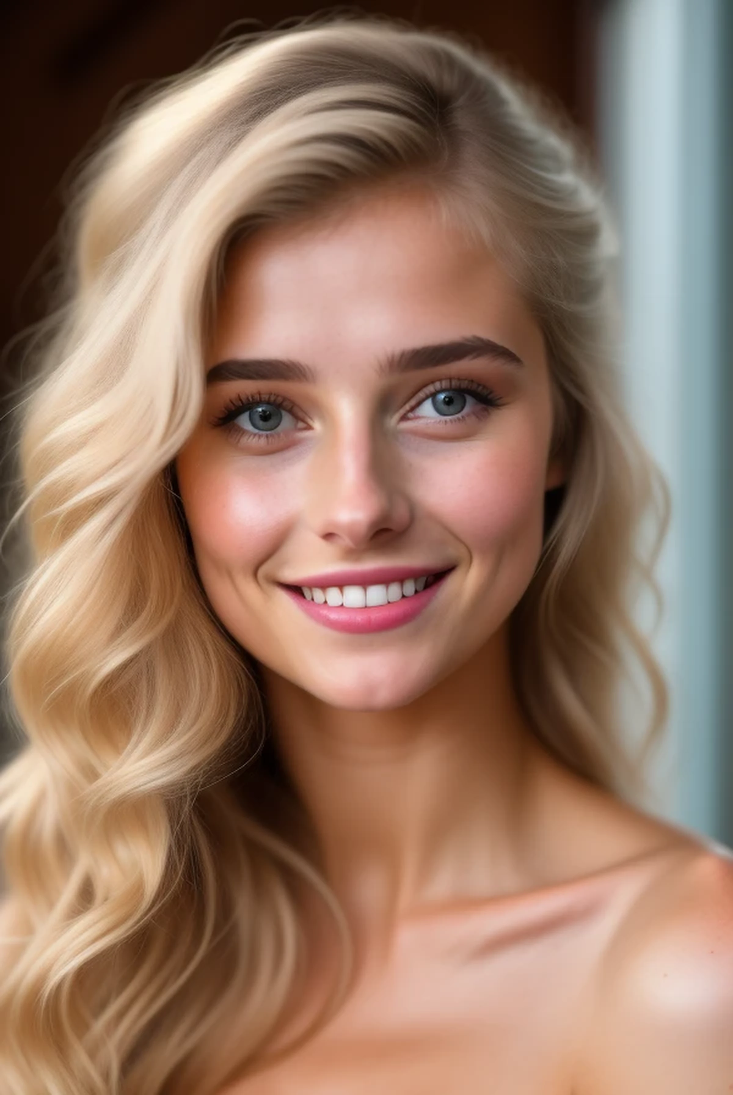 AI-generated close-up portrait of a blonde woman with wavy hair and soft lighting — showcasing Canv.AI’s realistic artistic rendering capabilities