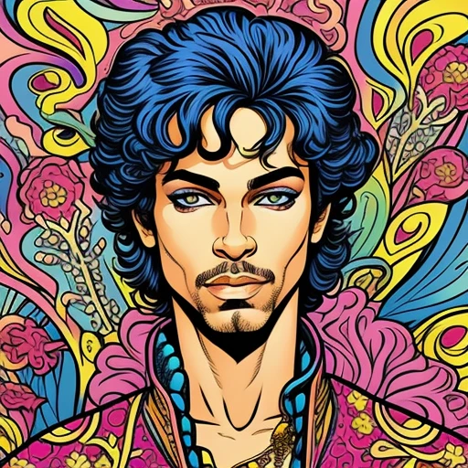 psychedelic portrait of prince, white ba...