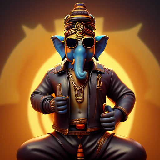 The deity Ganesha, wearing sunglasses an...