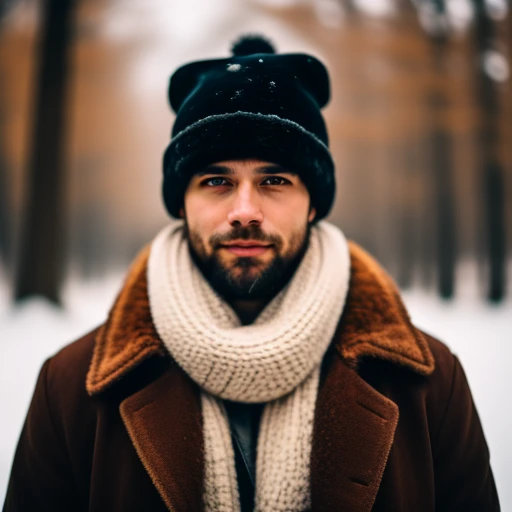 man with fur hat in the winter cold