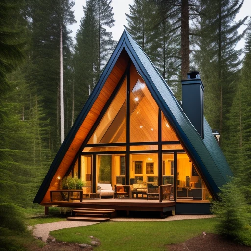 A-frame house in mountain during summer