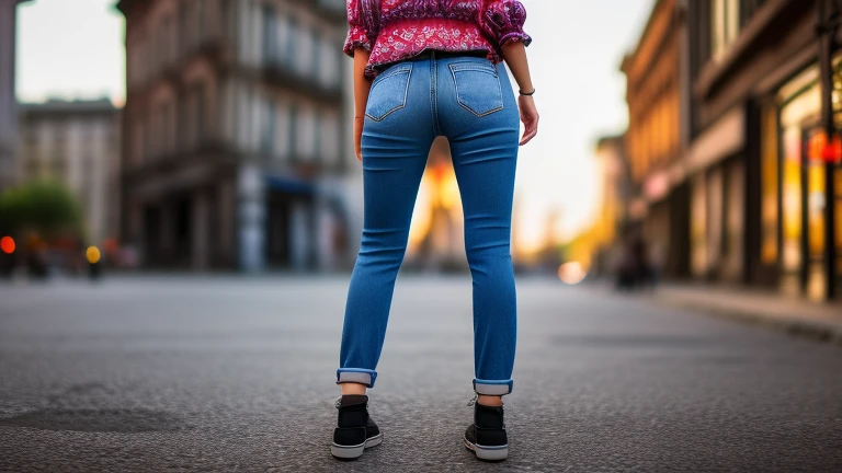 rear view of hipster jeans girl in 3d, (...