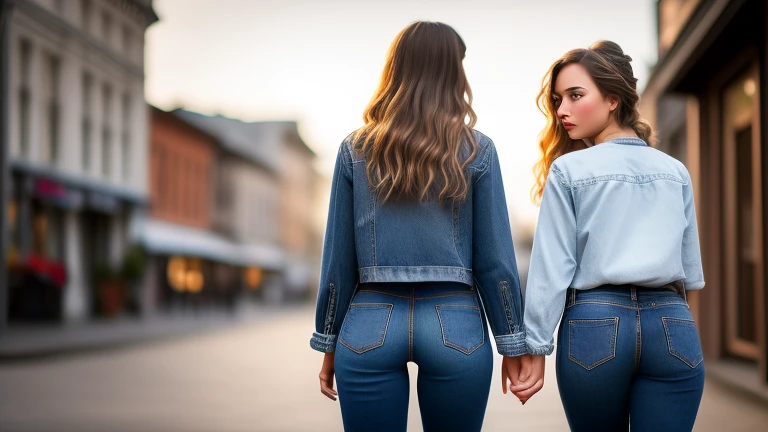 rear view of hipster jeans girl and frie...