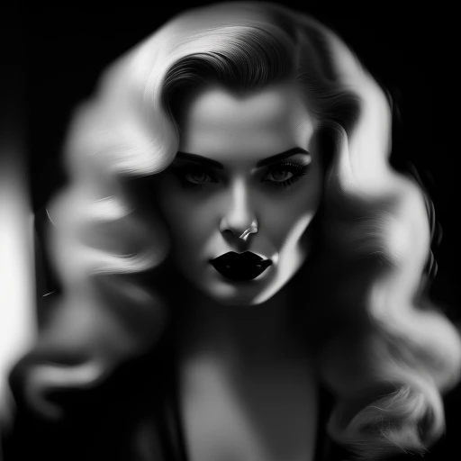 film noir style, woman, red lips, highly...