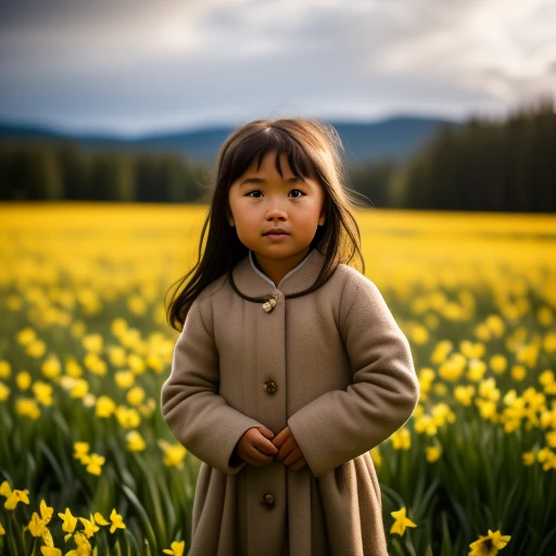 little mongolian girl in the daffodil me...