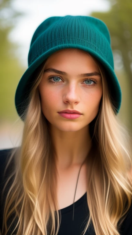 girl with black t-shirt,blue eyes, green...