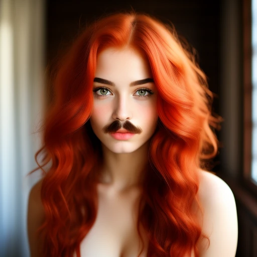 a beautiful girl with red hair and moust...