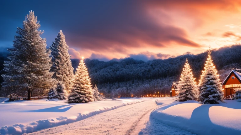 christmas gifts in a snowy landscape,Sun...