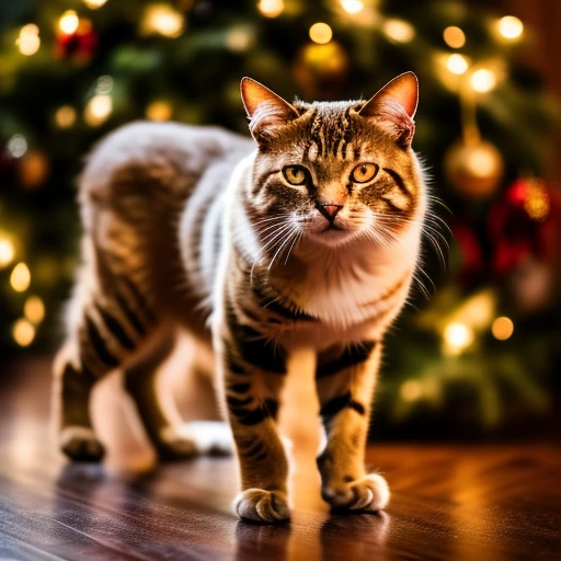 An angry cat stepped on a fallen Christm...
