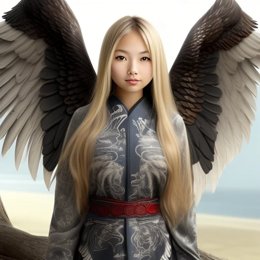 Beatiful blonde japanese girl with eagle...