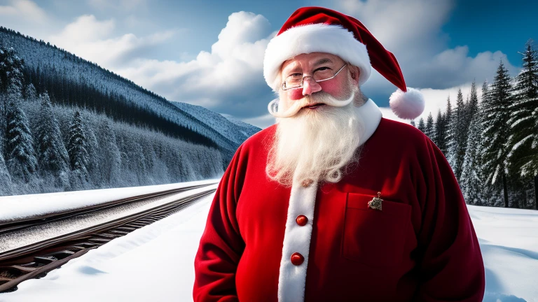 Santa Claus, train driver, gifts, cloud,...