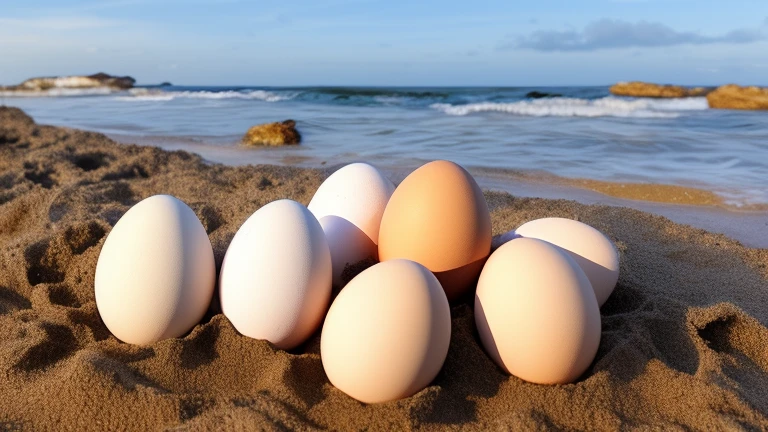 five eggs on the beach