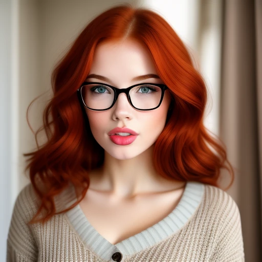 Redhead Girl with glasses big lips and b...