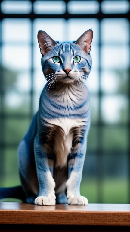 blue cat, green eyes, looking grumpy