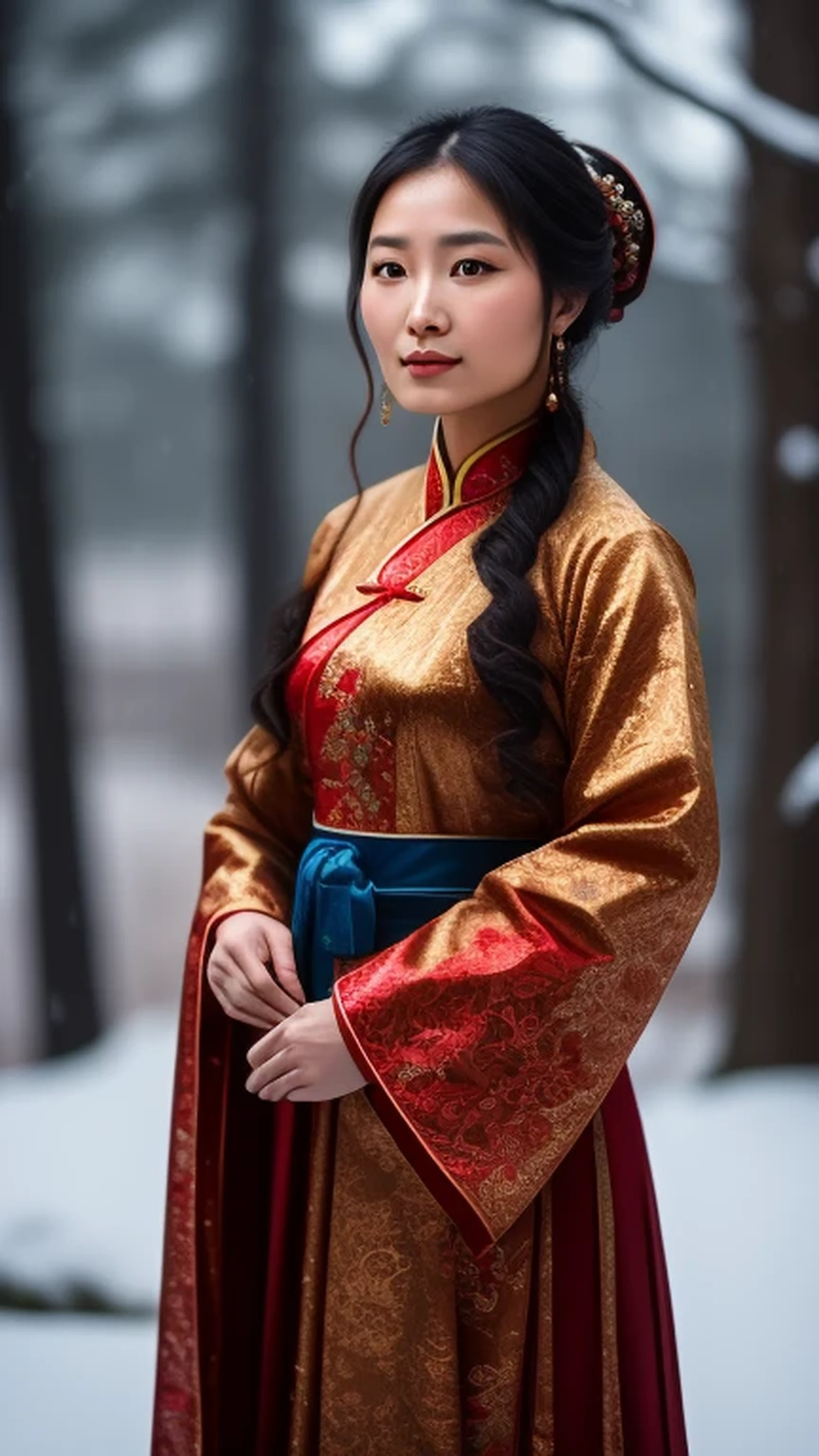 Chinese woman, traditional dress, standi...