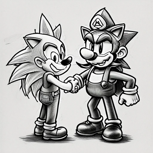 Super Mario and Sonic shaking hands,sche...