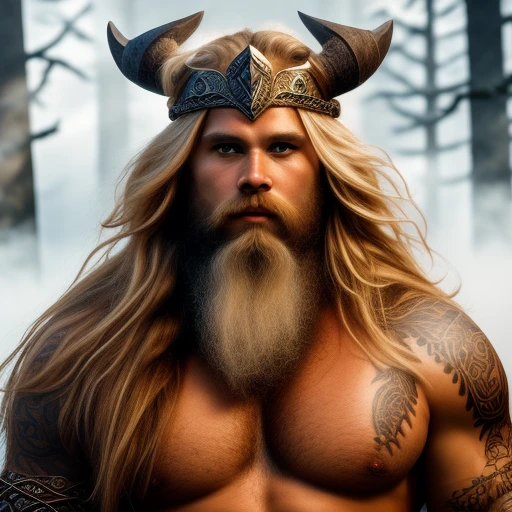 A scarred Viking berserker with a large ...