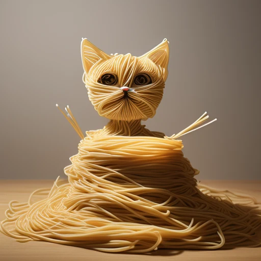 Cat made of spaghetti, perfect compositi...