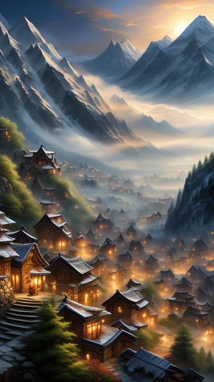 mountain village among the stars with mu...
