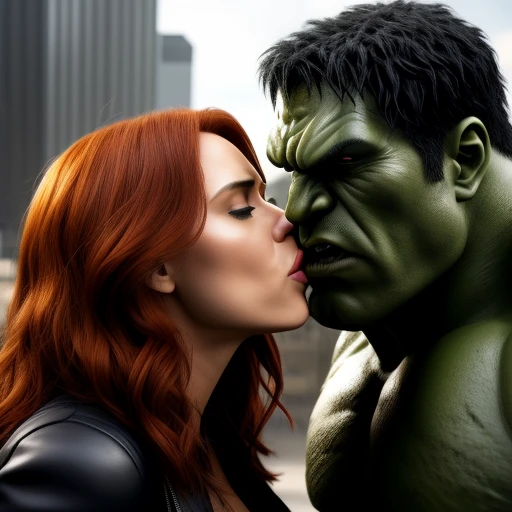 Black Widow kissing Hulk