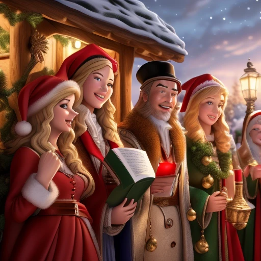 Christmas Carolers Realistic Cartoon,  (...