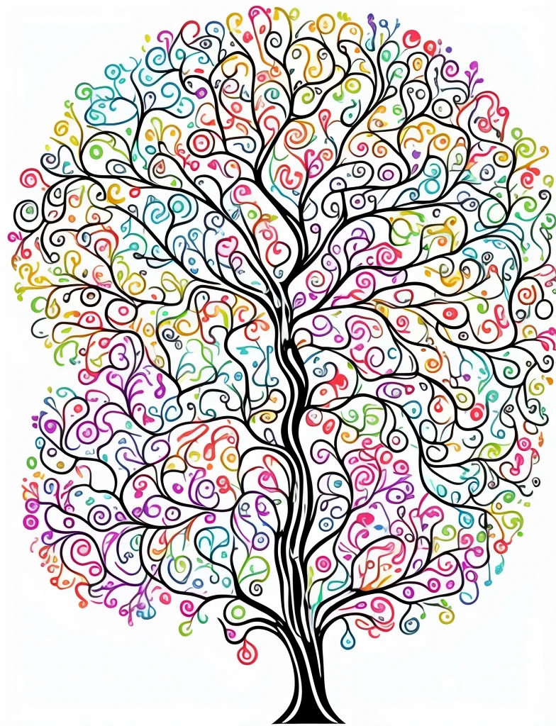 A stylized solid colors tree merged in a...