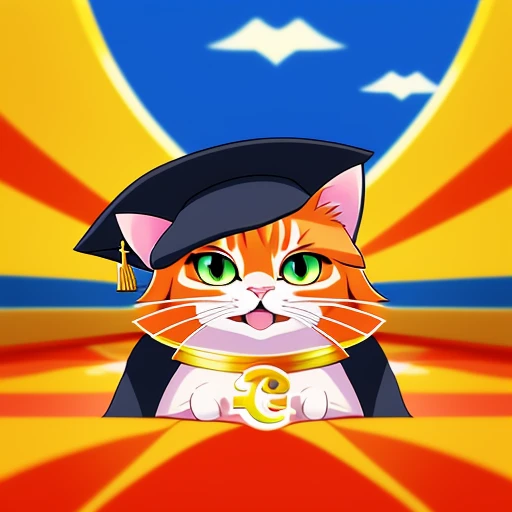 a logo picturing a cat wearing a graduat...