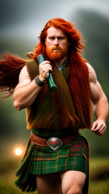Irish Celtic warrior with red hair, gree...