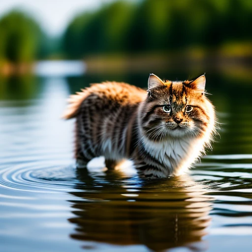 Siberian cat on water