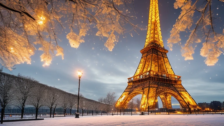 Paris, Eiffel Tower, under snow