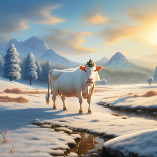 cow in winter landscape