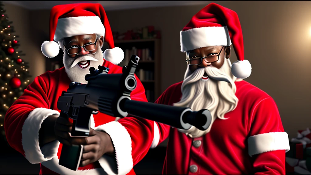 realistic santa brings a gun for a black...