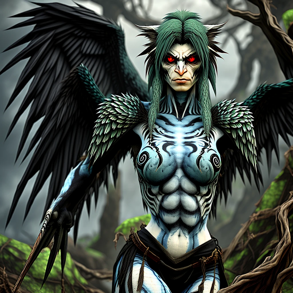 Beautiful realistic naked female Harpy, ...