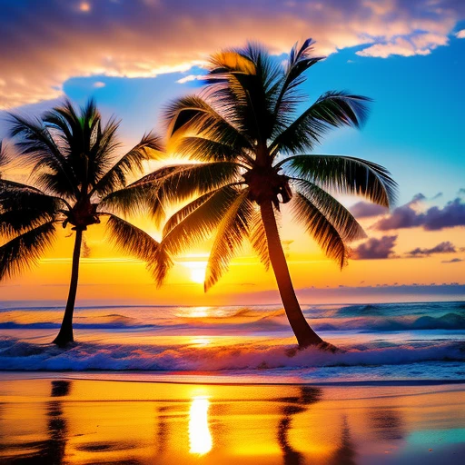 Sunrise , beach, ocean, palms