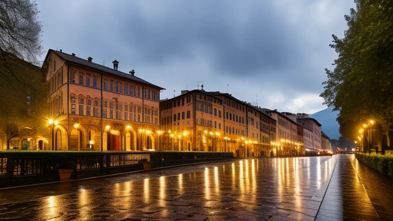 The city of Bergamo in rainy weather.