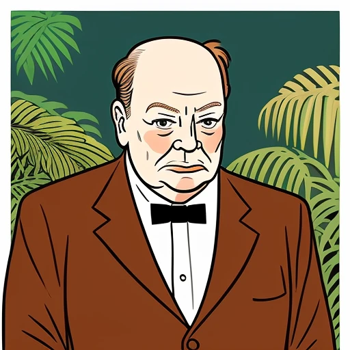 an illustration of Winston Churchill, in...