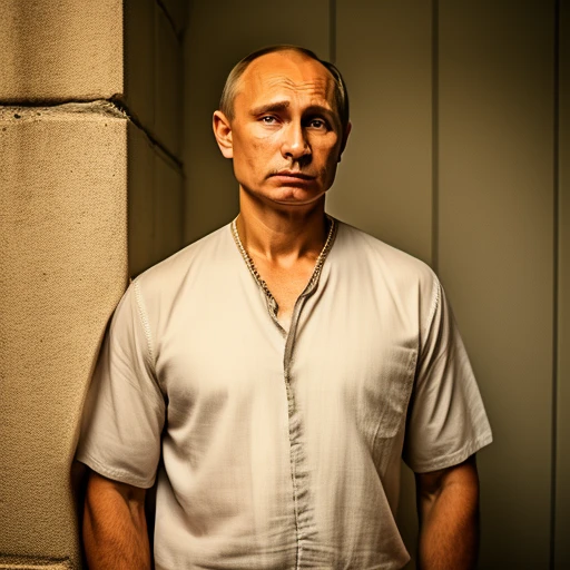 Vladimir Putin sad wearing prison clothe...