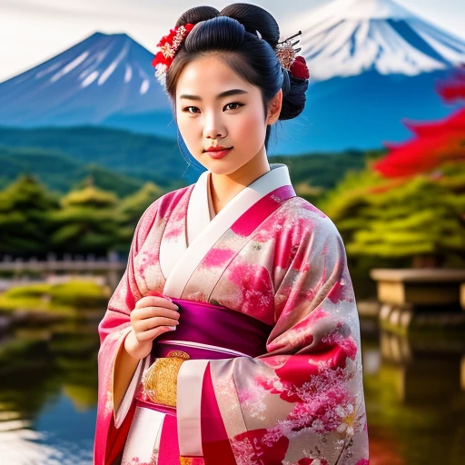 Beautiful young geisha girl wearing kimo...