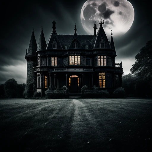 gothic house, dark sky, fullmoon,