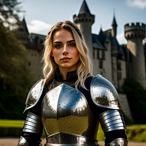 a portrait of a female knight with an ar...