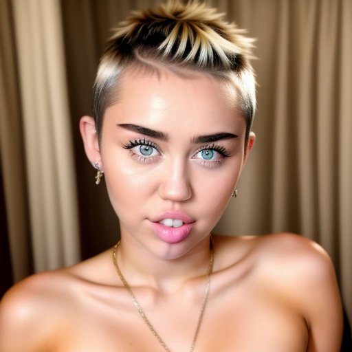 Miley Cyrus with a pimple on her forehea...