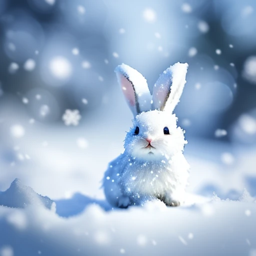 small snow white bunny in a snowy valley...