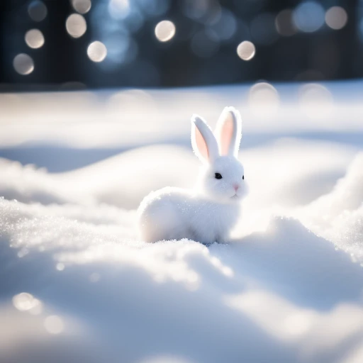 small snow white bunny in a snowy valley...