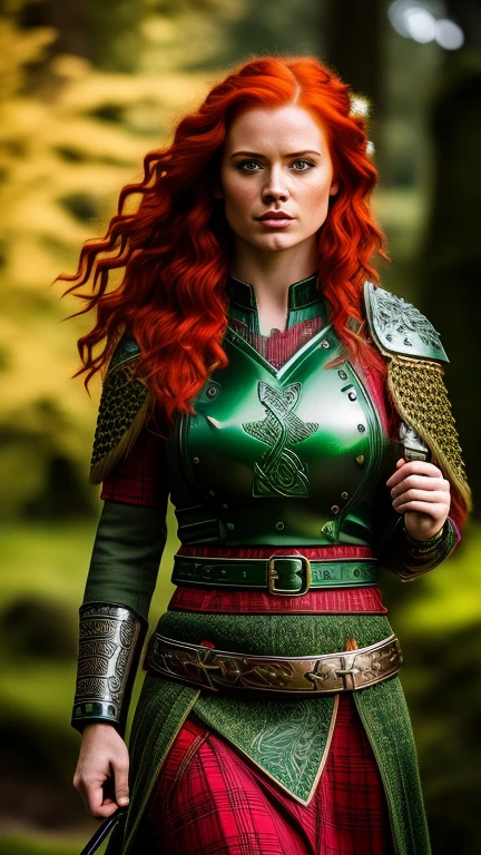 Irish Celtic female warrior with red hai...