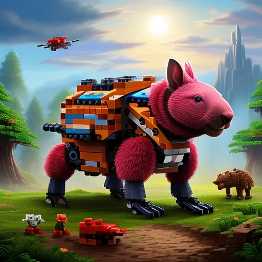 A wombat animal building robots with leg...