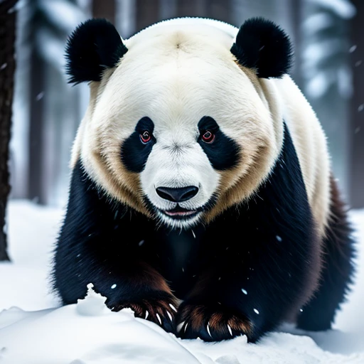 Biggest panda in the snow forest