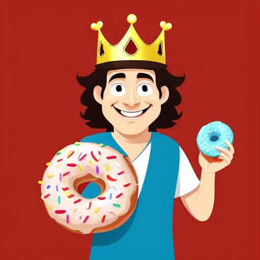 cartoon style 
smiling king holding a d...