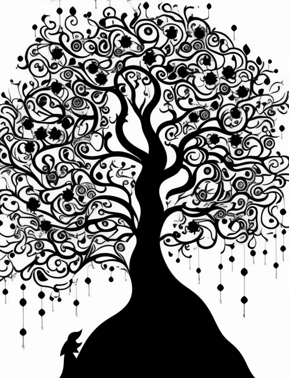 Black stylized tree of wisdom in portrai...