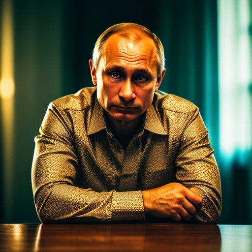 Sad Vladimir Putin in prison with handcu...