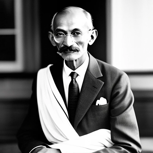 Mahatma Gandhi wearing a suit and tie